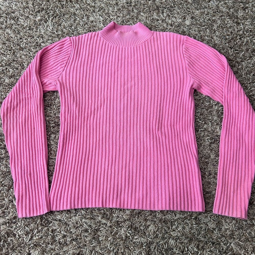 WISPR Pink Ribbed Moc Neck Sweater Top Sz S